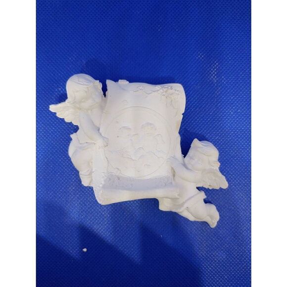 Raw Plaster Set Of 2 Cherubs W/ Scroll & Cherub Behind Curtain - Picture 3 of 4